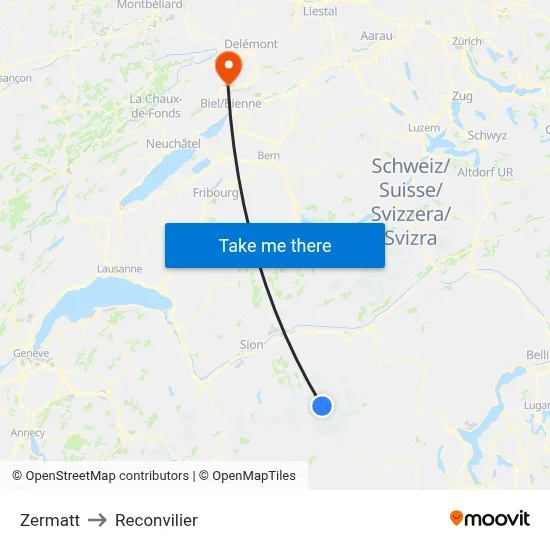 Zermatt to Reconvilier map