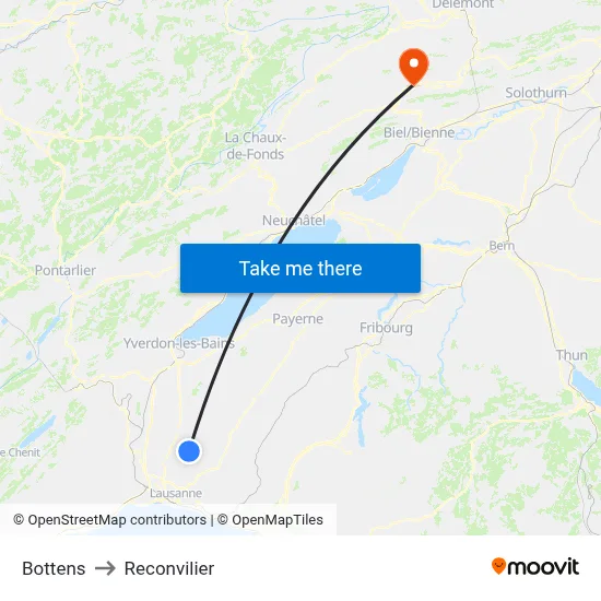 Bottens to Reconvilier map