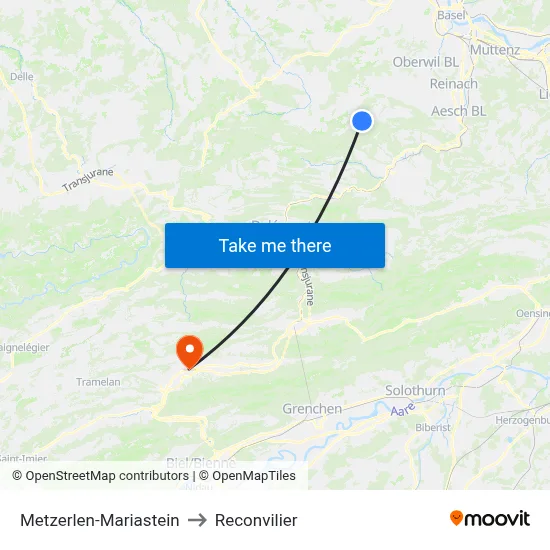 Metzerlen-Mariastein to Reconvilier map