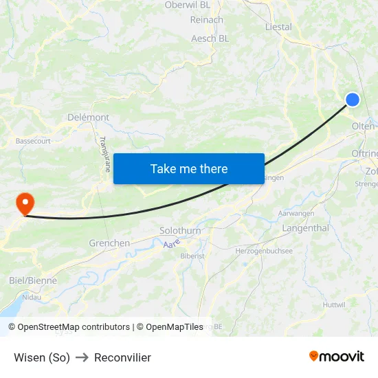 Wisen (So) to Reconvilier map