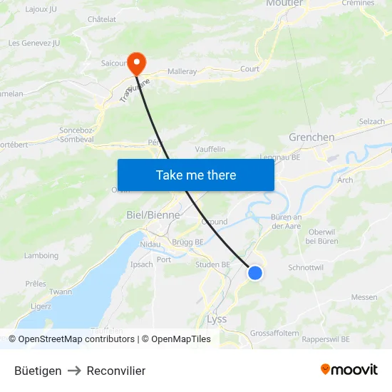 Büetigen to Reconvilier map