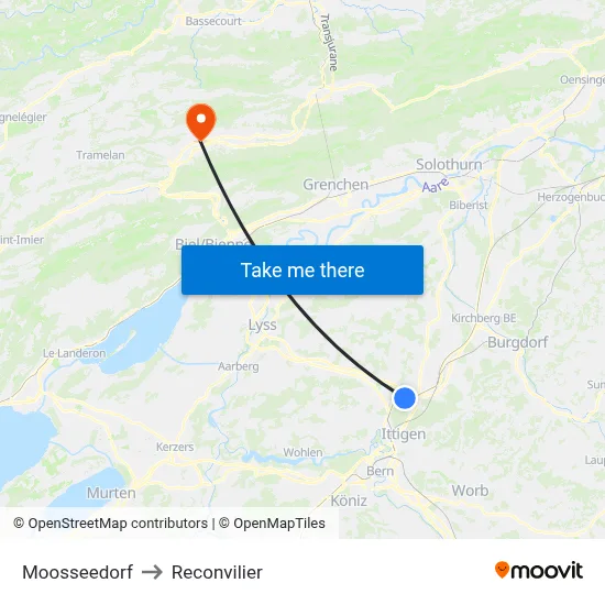 Moosseedorf to Reconvilier map