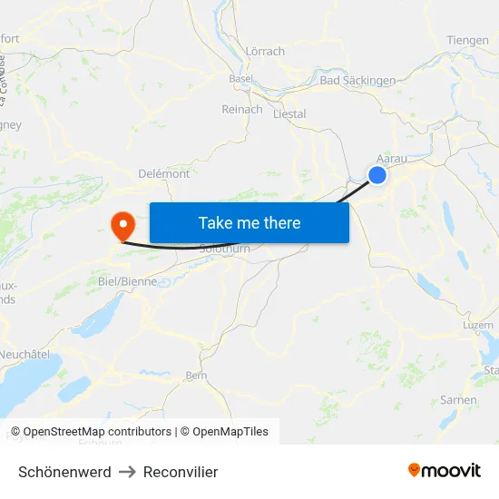 Schönenwerd to Reconvilier map