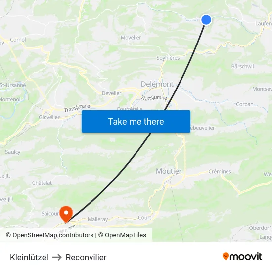Kleinlützel to Reconvilier map