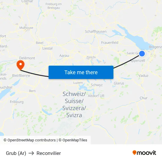 Grub (Ar) to Reconvilier map