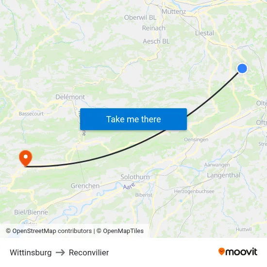 Wittinsburg to Reconvilier map