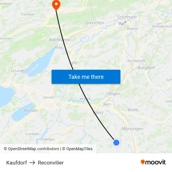 Kaufdorf to Reconvilier map