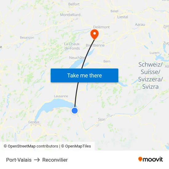 Port-Valais to Reconvilier map