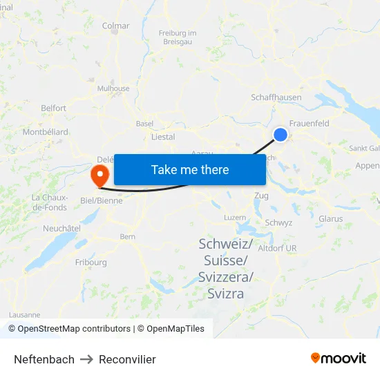 Neftenbach to Reconvilier map