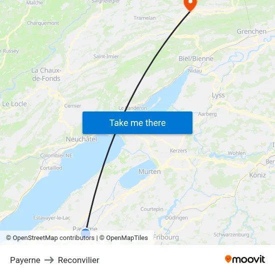 Payerne to Reconvilier map