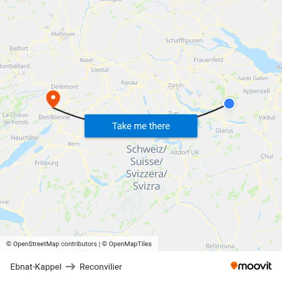 Ebnat-Kappel to Reconvilier map