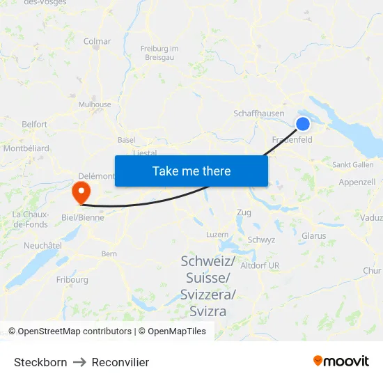 Steckborn to Reconvilier map