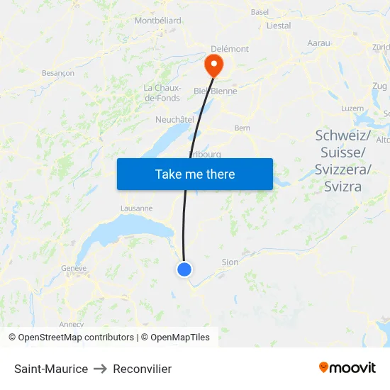 Saint-Maurice to Reconvilier map