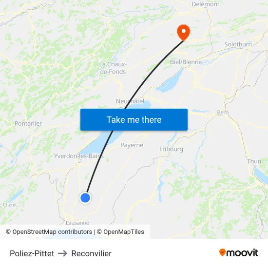 Poliez-Pittet to Reconvilier map