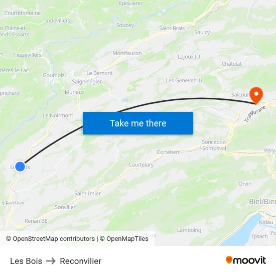 Les Bois to Reconvilier map