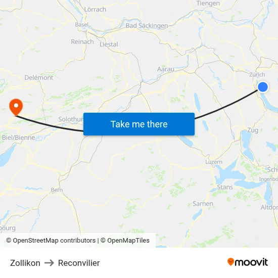 Zollikon to Reconvilier map