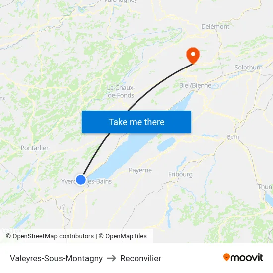 Valeyres-Sous-Montagny to Reconvilier map