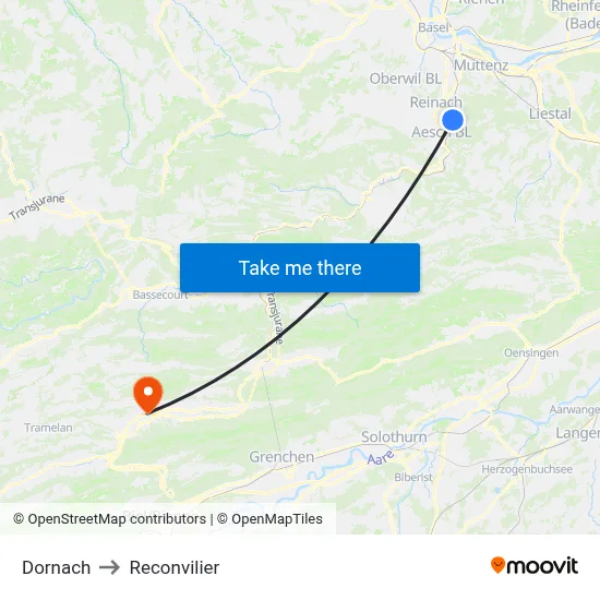Dornach to Reconvilier map