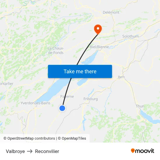 Valbroye to Reconvilier map