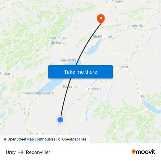 Ursy to Reconvilier map