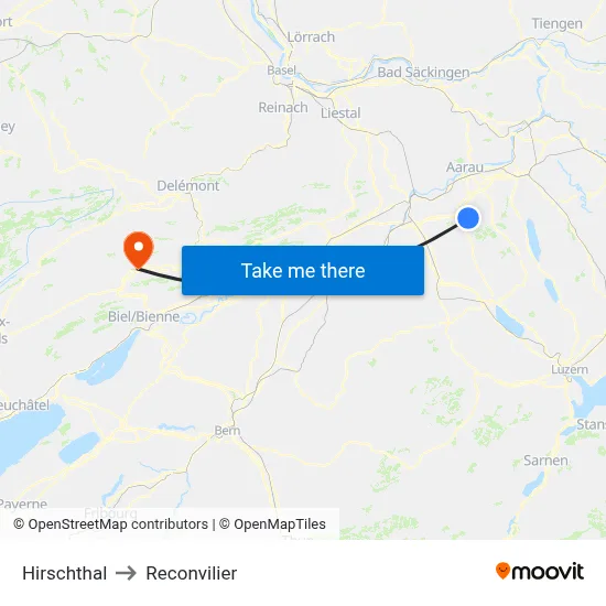 Hirschthal to Reconvilier map