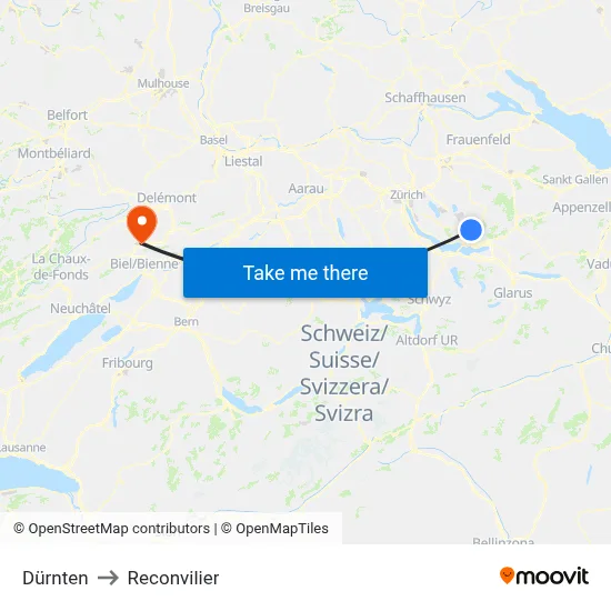 Dürnten to Reconvilier map