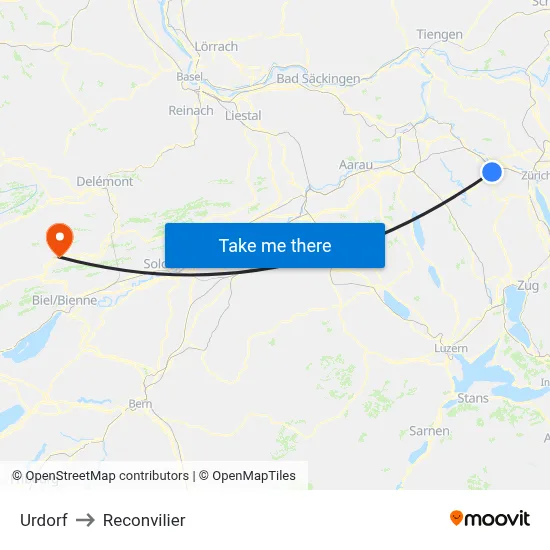 Urdorf to Reconvilier map