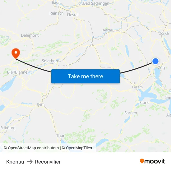 Knonau to Reconvilier map