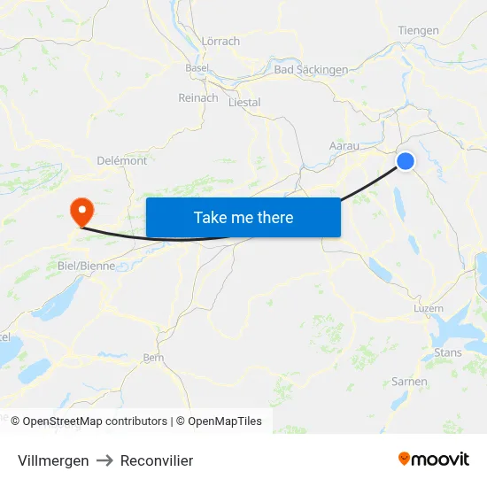 Villmergen to Reconvilier map