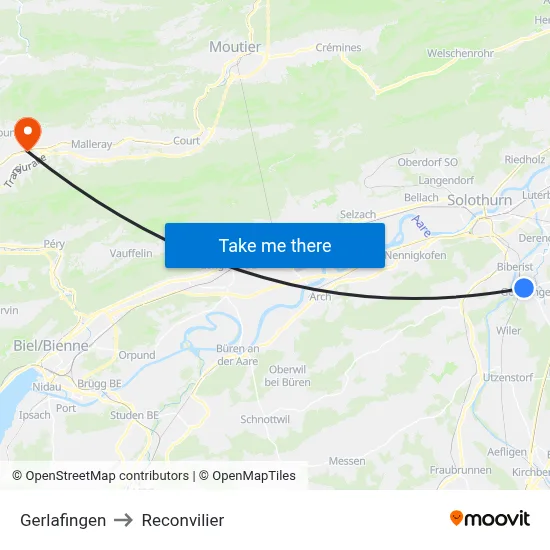 Gerlafingen to Reconvilier map