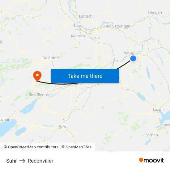 Suhr to Reconvilier map
