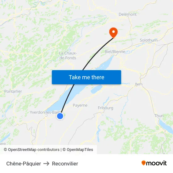 Chêne-Pâquier to Reconvilier map