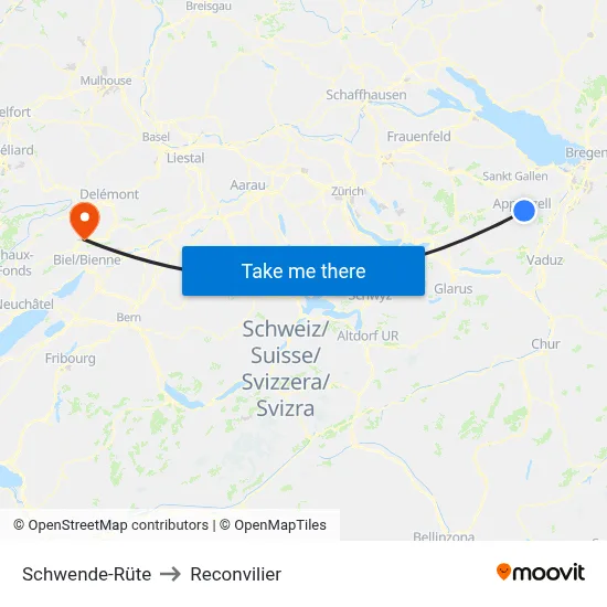 Schwende-Rüte to Reconvilier map