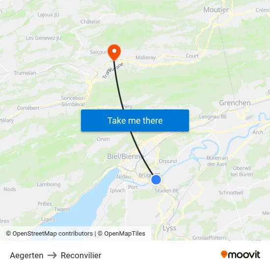 Aegerten to Reconvilier map