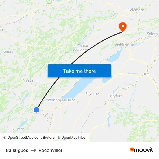 Ballaigues to Reconvilier map