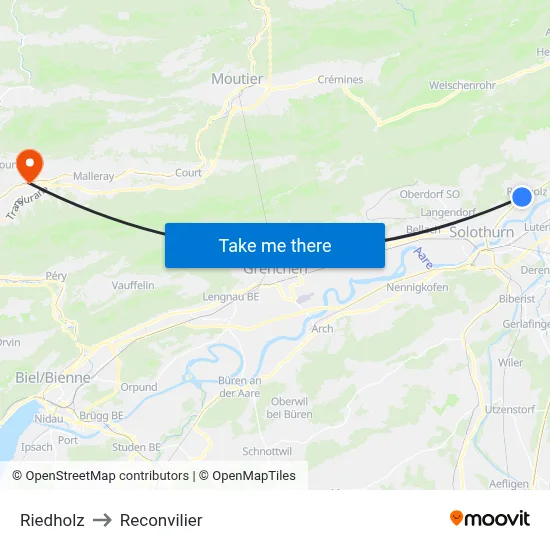 Riedholz to Reconvilier map