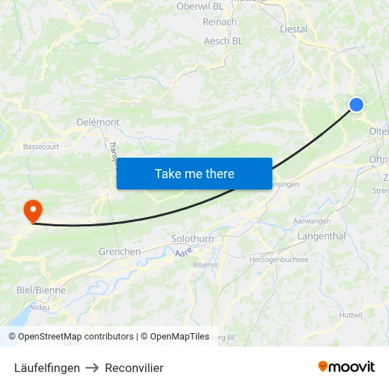 Läufelfingen to Reconvilier map