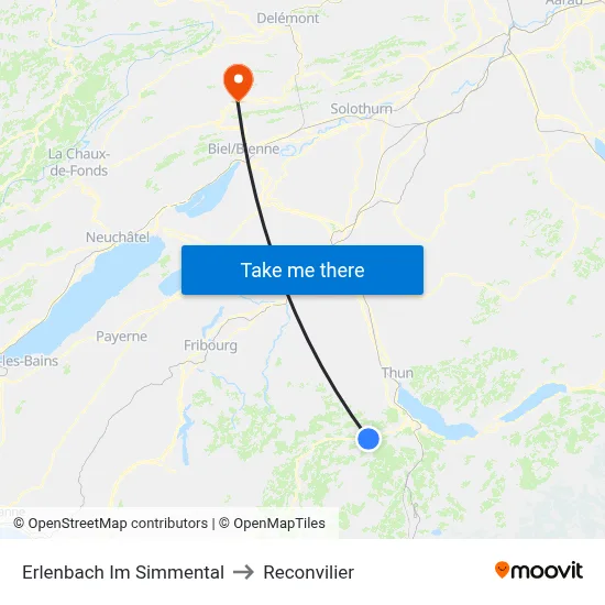 Erlenbach Im Simmental to Reconvilier map