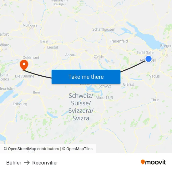 Bühler to Reconvilier map