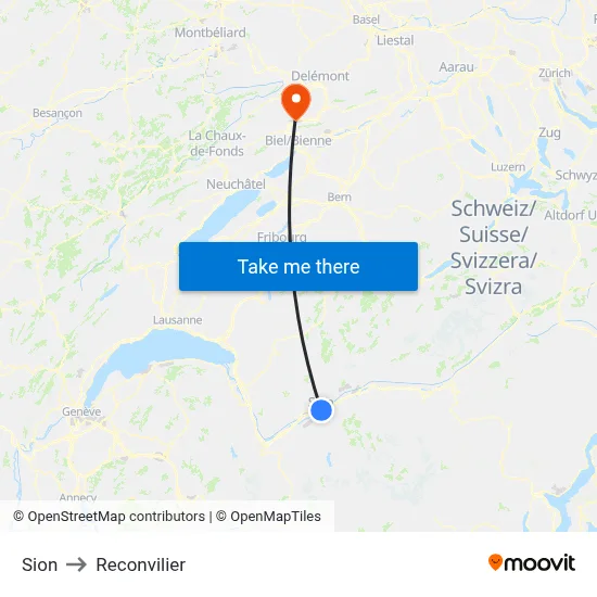 Sion to Reconvilier map