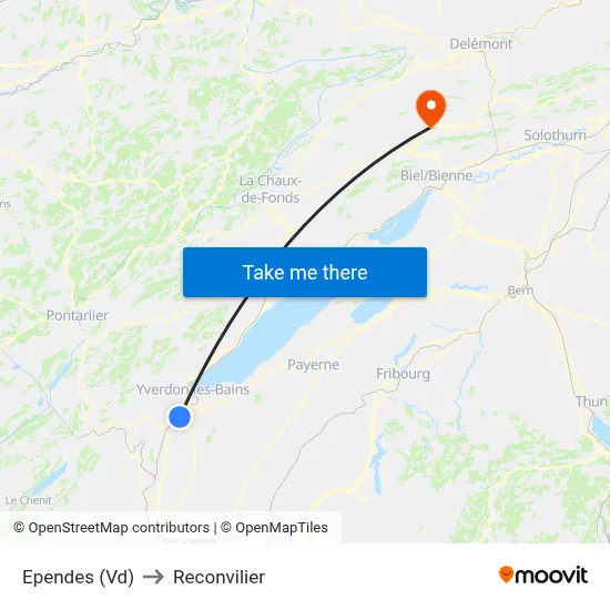 Ependes (Vd) to Reconvilier map