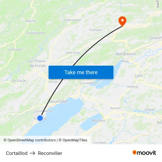 Cortaillod to Reconvilier map