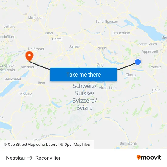 Nesslau to Reconvilier map