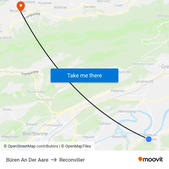 Büren An Der Aare to Reconvilier map