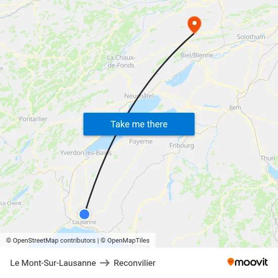 Le Mont-Sur-Lausanne to Reconvilier map
