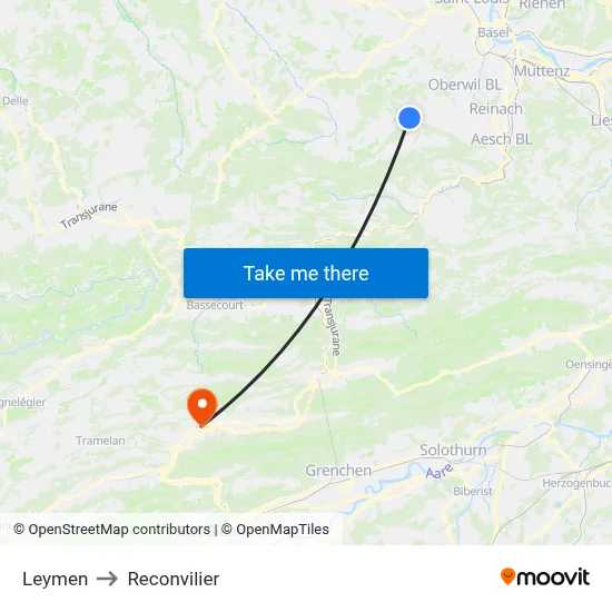 Leymen to Reconvilier map