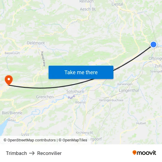 Trimbach to Reconvilier map