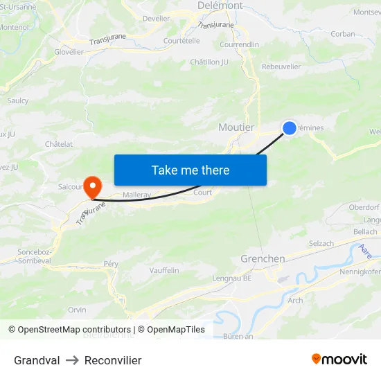 Grandval to Reconvilier map