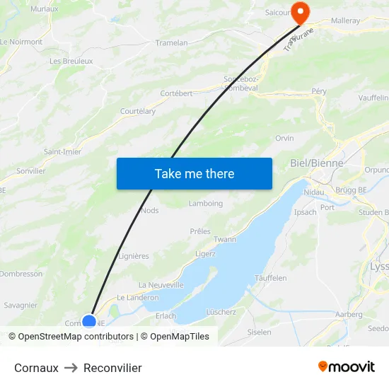 Cornaux to Reconvilier map