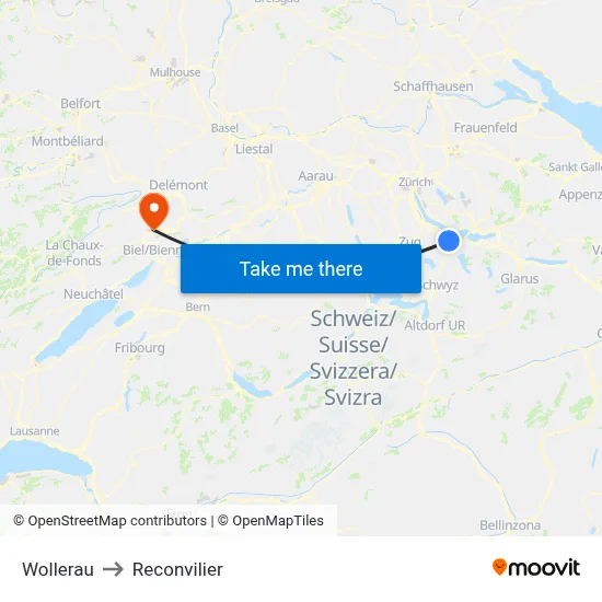 Wollerau to Reconvilier map